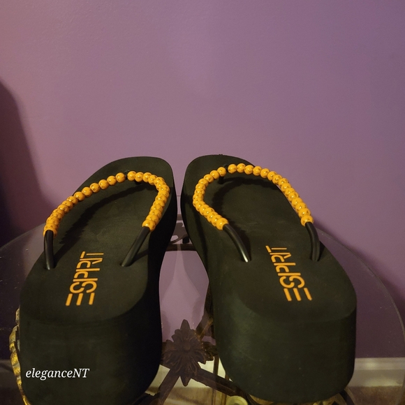 ESPIRIT Vintage Y2K  Beach Tai Chi Beaded Platform Flip Flops Sz: L (9-10) - Picture 5 of 8